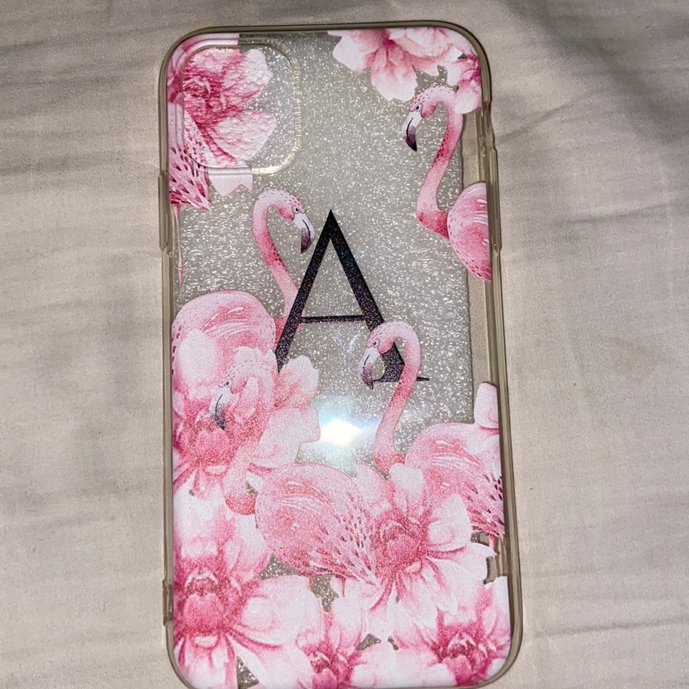 Letter “A” Pink Flowers & Flamingo Case